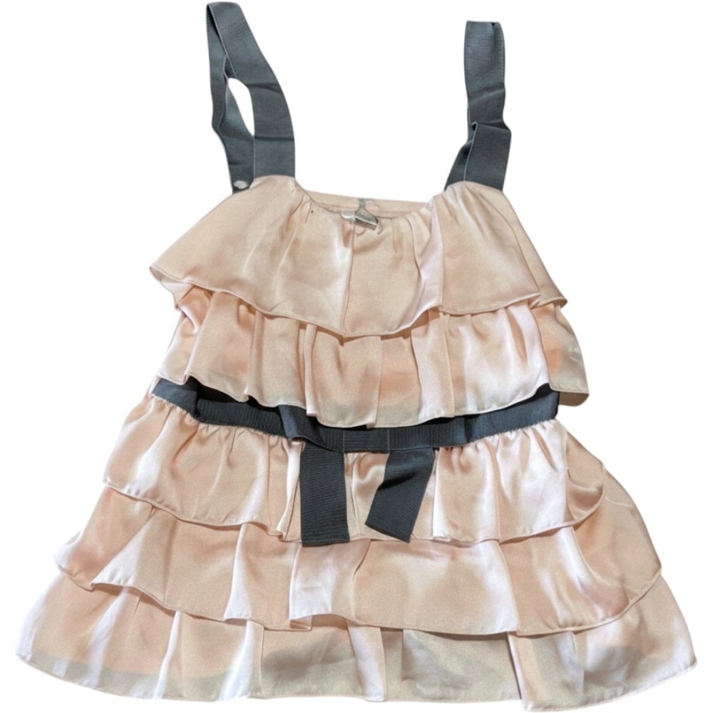 LC Lauren Conrad Ruffle Top Womens XS Peach Satin Tiered Bow Cotton Cami NEW